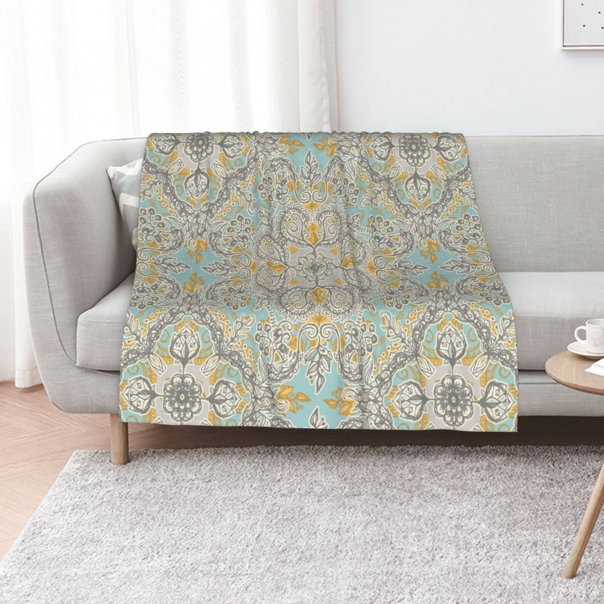 Neutral Throw Blanket - Gypsy Floral in Soft Neutrals, Grey