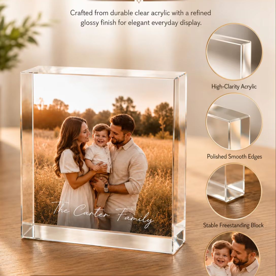 Home Decor Frames - Personalized Family Acrylic Photo Block, Custom