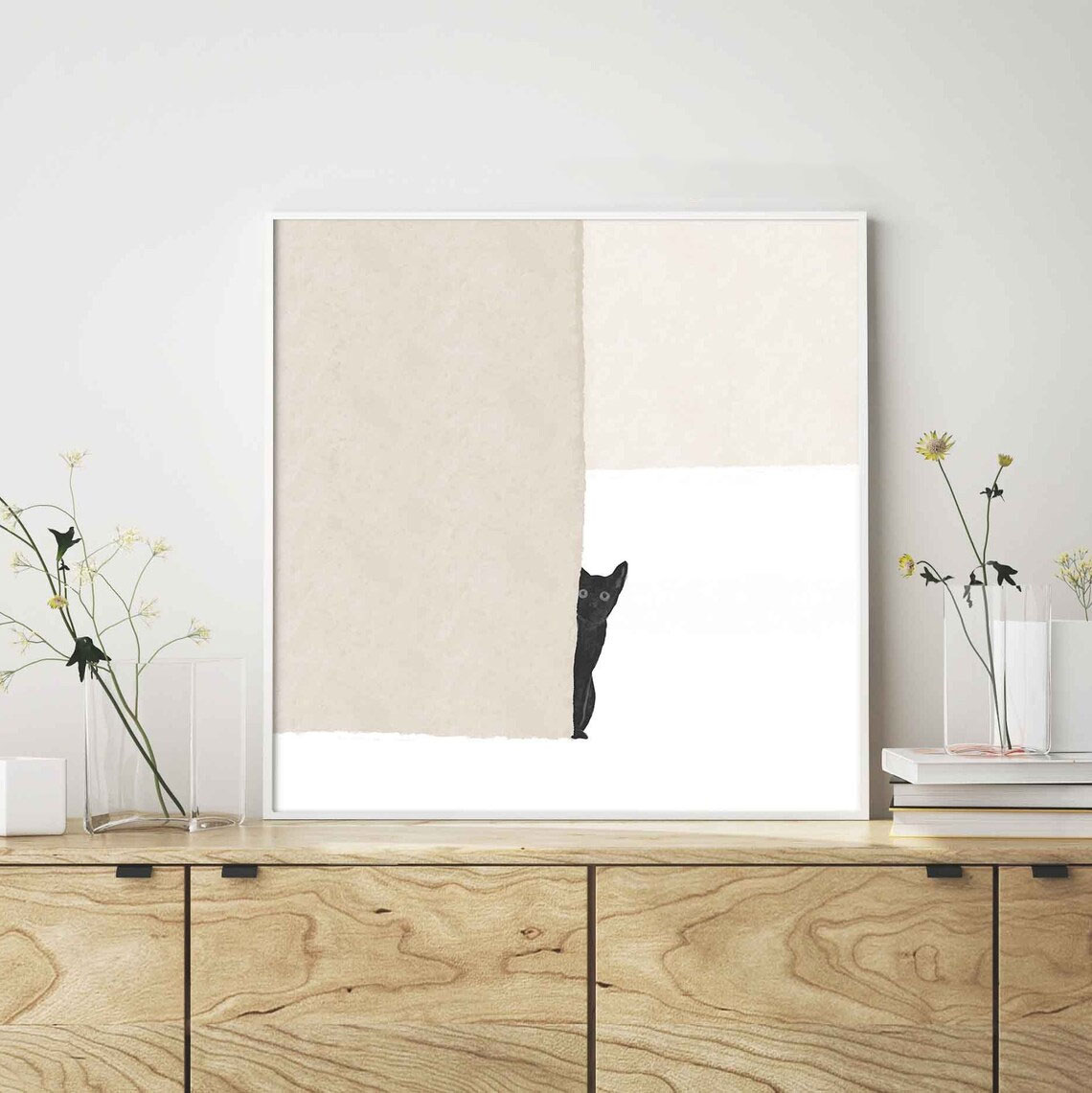Home Decor Cat - Abstract Black Cat Poster, Printable Wall