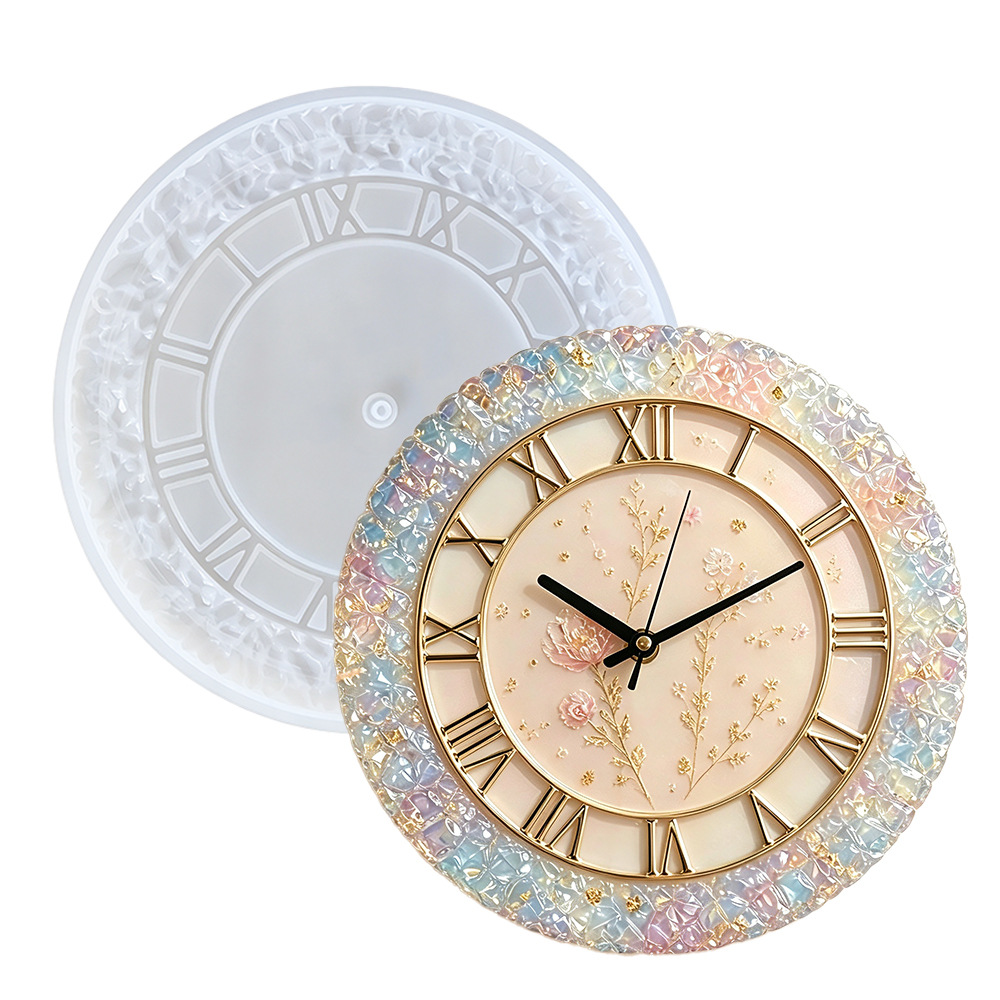 Home Decor Wall Molding - Diamond Faceted Clock Silicone Mold for
