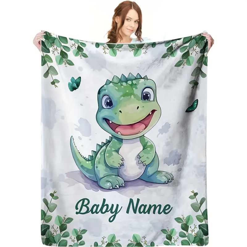 Neutral Throw Blanket - Personalized Baby Name Dinosaur Throw Blanket