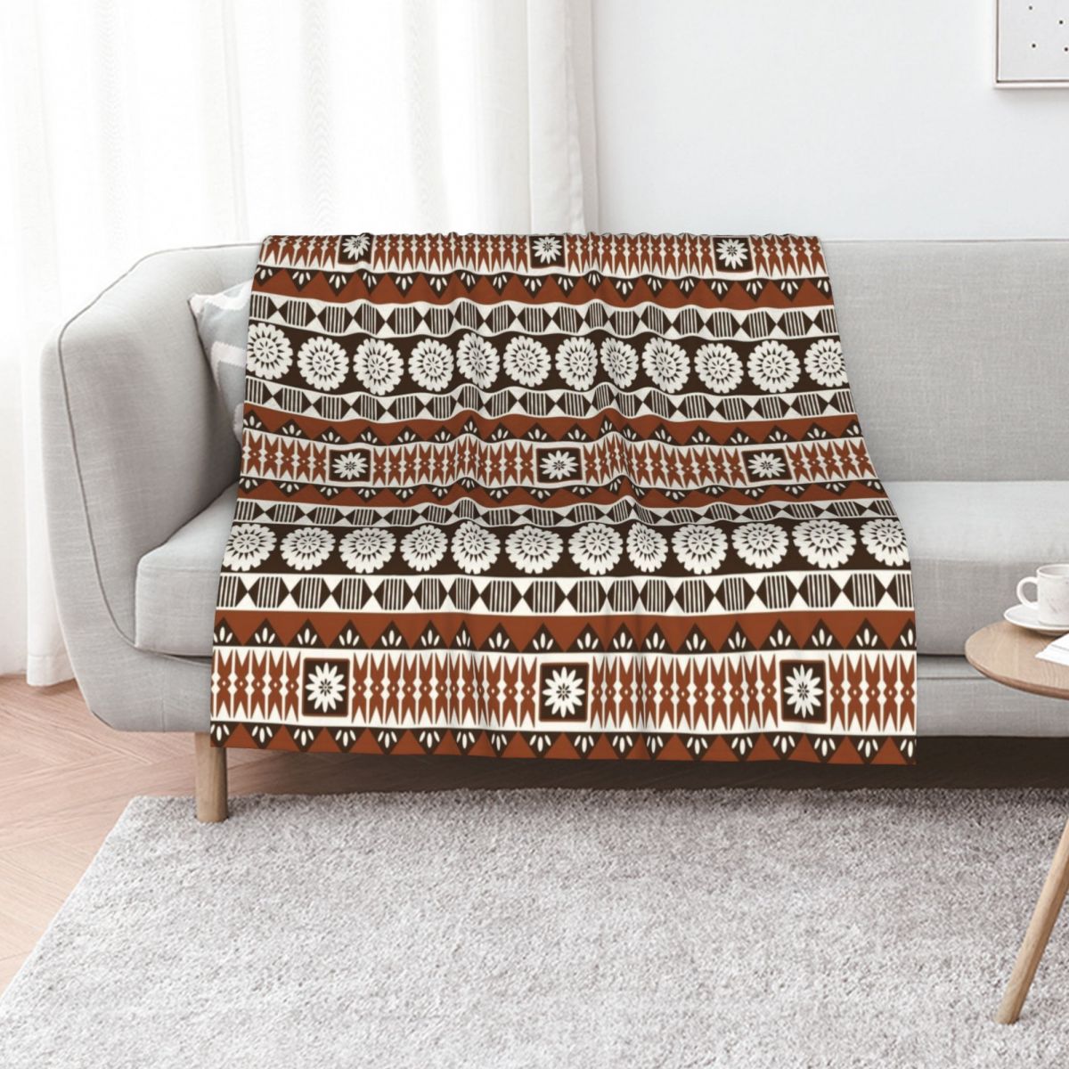 Neutral Throw Blanket - Fijian Masi 2 - Neutrals Throw