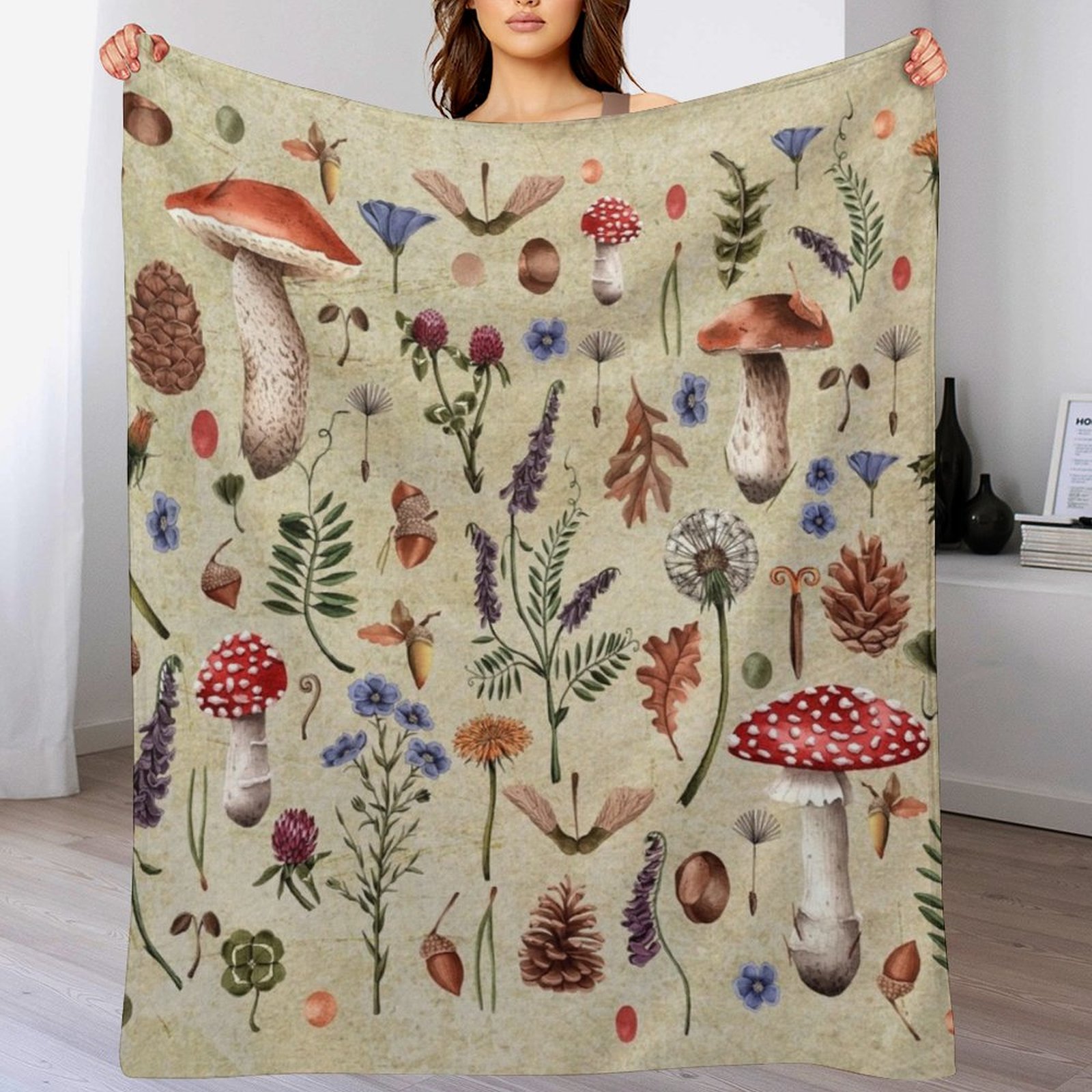Retro botanical mushrooms, wil - огляд і ціна Neutral Throw Blanket