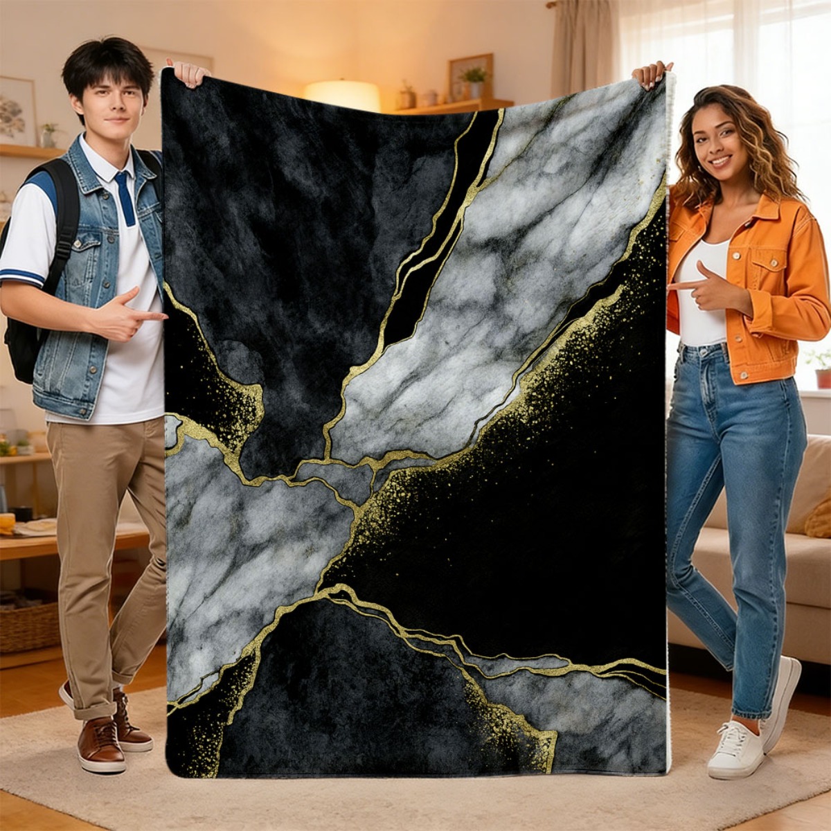 Jade Green Gold Kink Vein Marb - огляд і ціна Neutral Throw Blanket