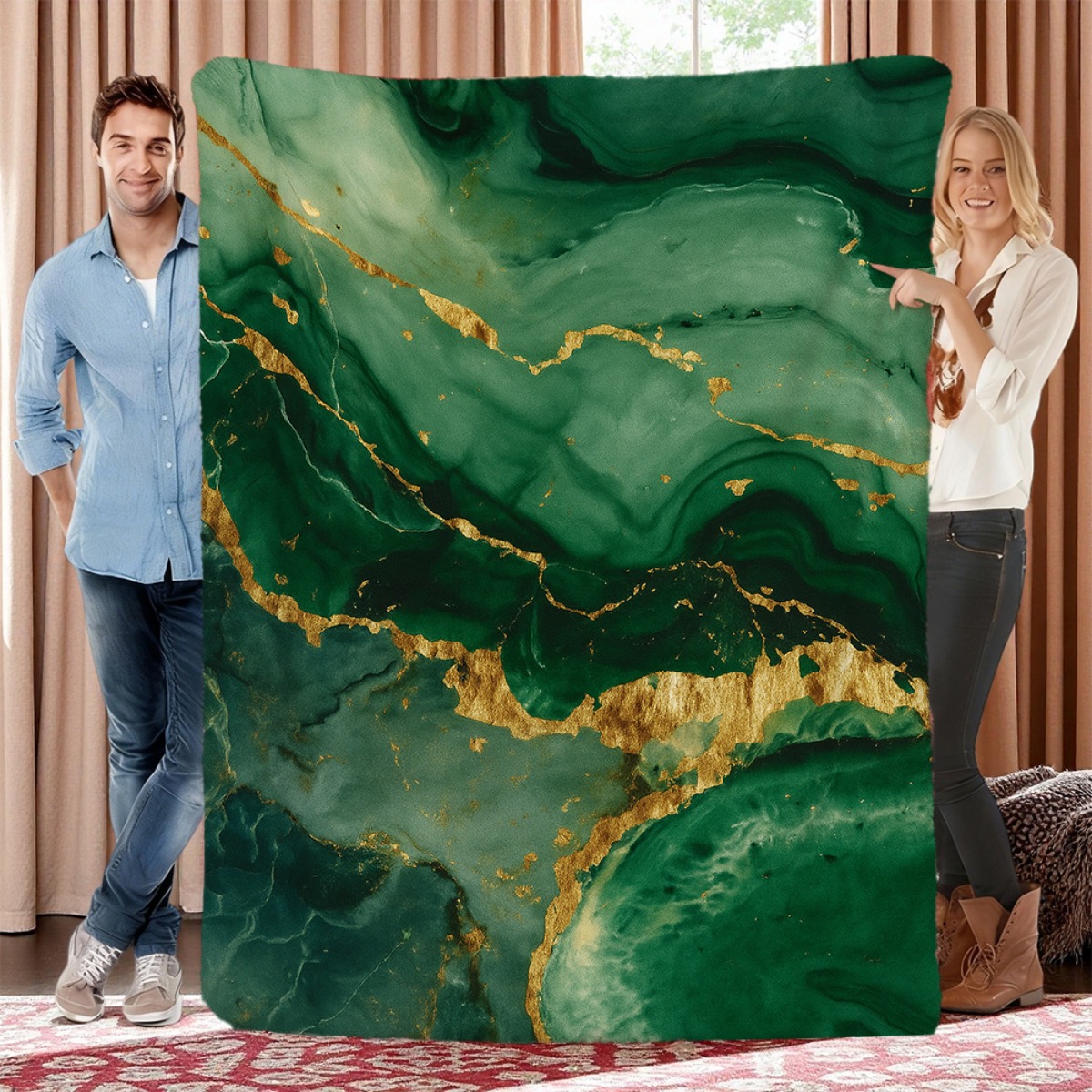 Jade Green Gold Kink Vein Marb - огляд і ціна Neutral Throw Blanket