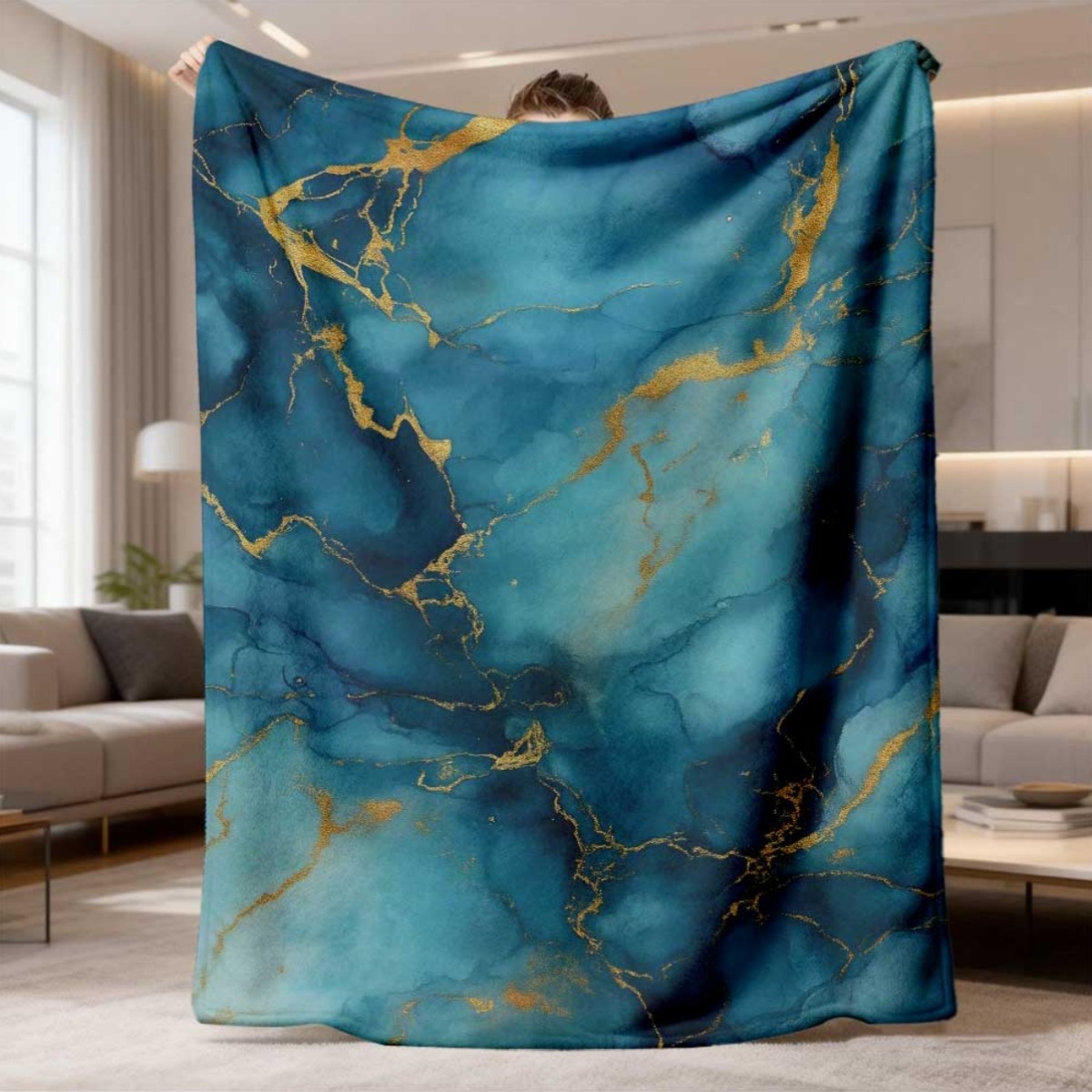 Jade Green Gold Kink Vein Marb - огляд і ціна Neutral Throw Blanket